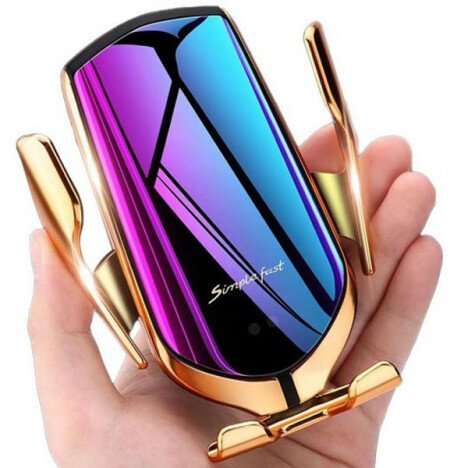 Suport auto cu incarcator wireless iUni R1, micro USB, functie Fast Charge, Gold