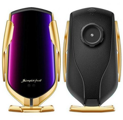 Suport auto cu incarcator wireless iUni R1, micro USB, functie Fast Charge, Gold