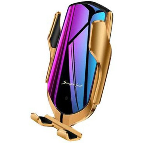 Suport auto cu incarcator wireless iUni R1, micro USB, functie Fast Charge, Gold